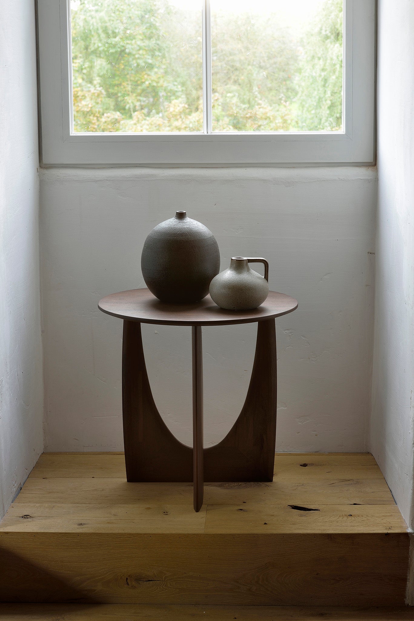 Teak Geometric brown side table