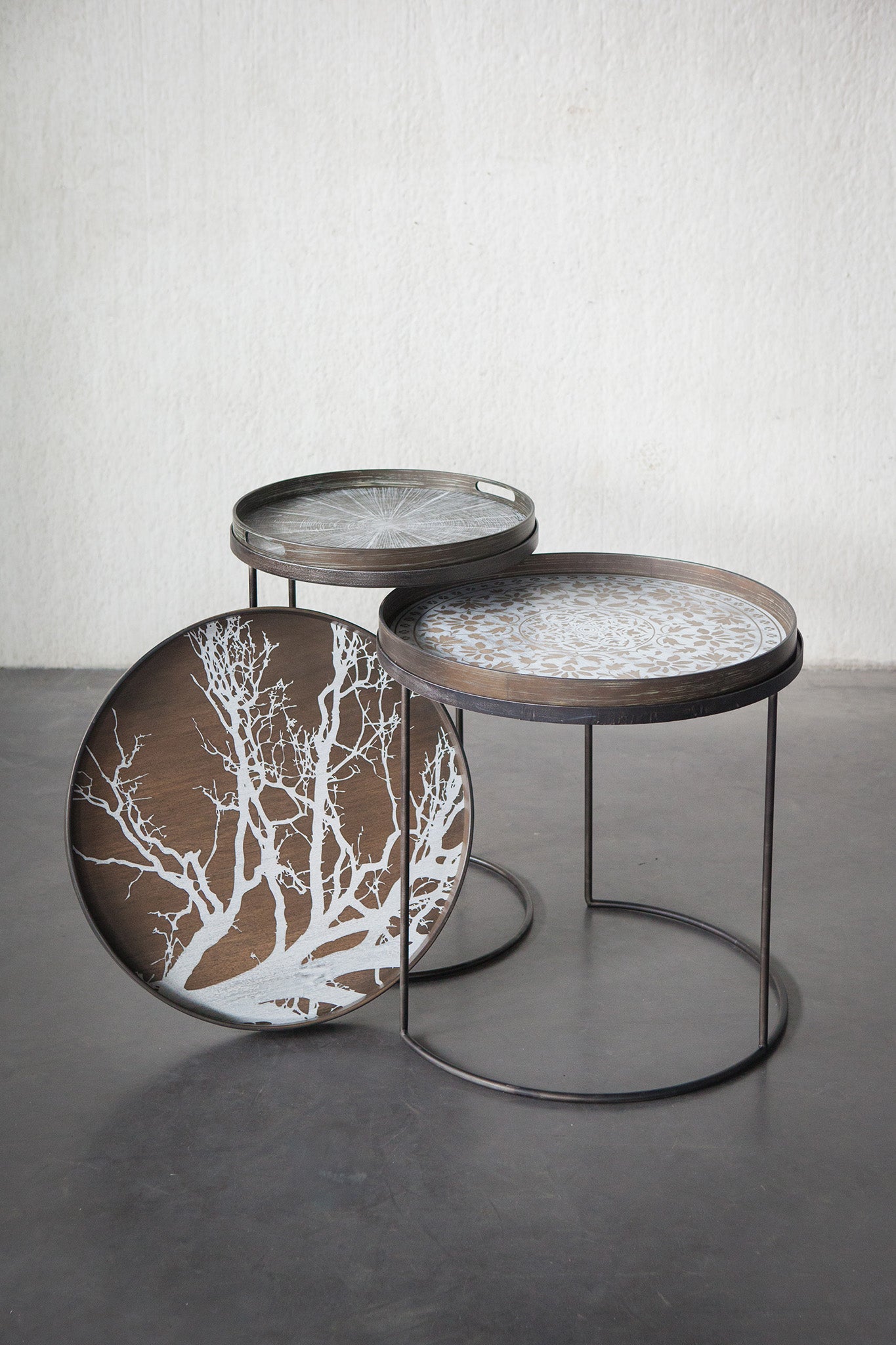 Round tray side table set (trays not included)