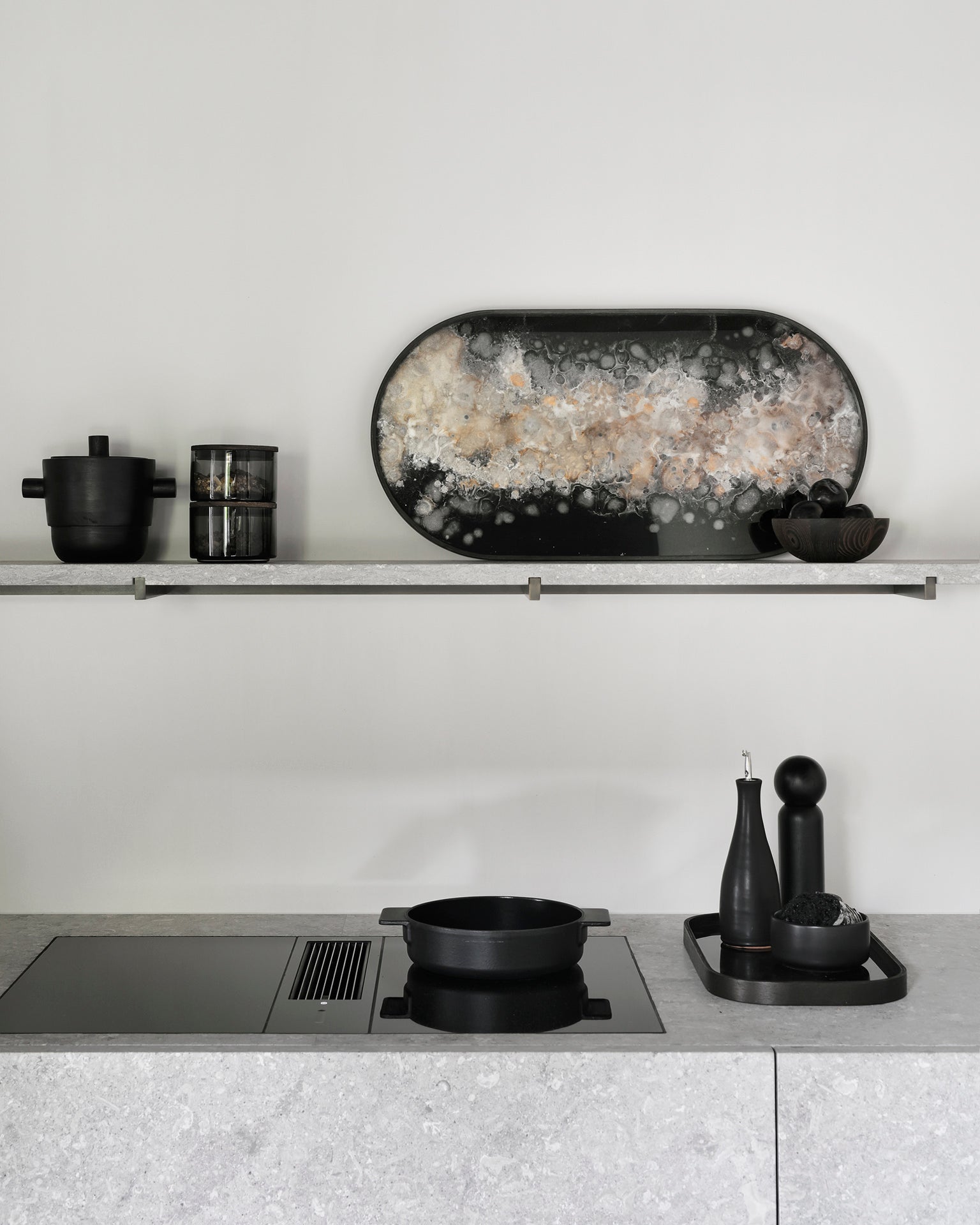 Black Organic glass valet tray