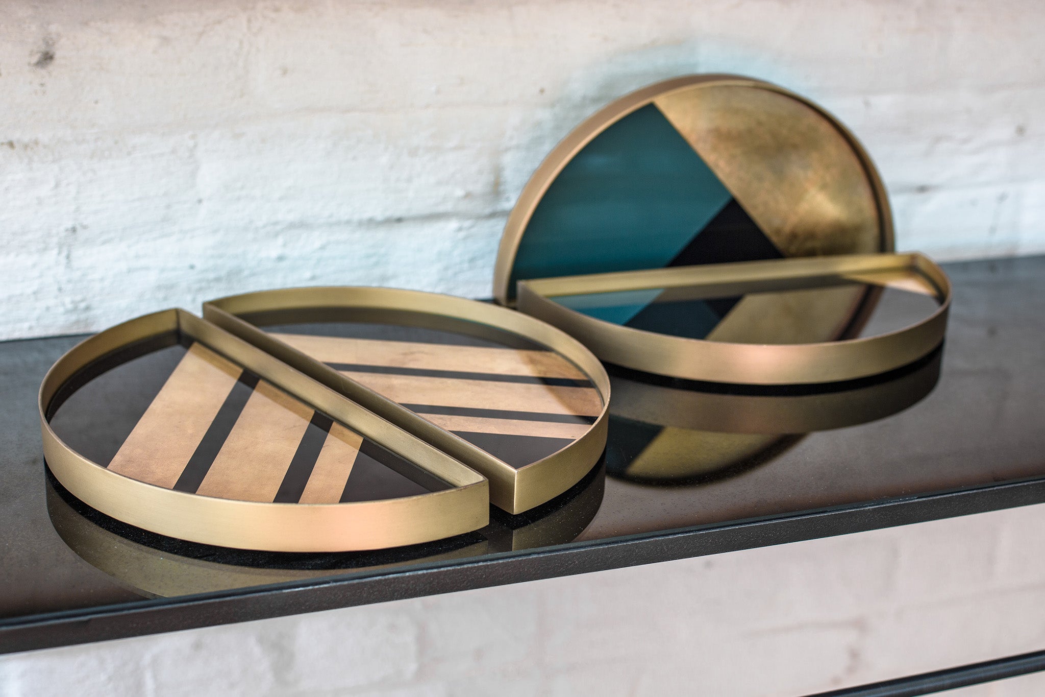 Geometric half-moon glass valet tray